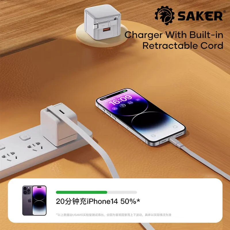 20W PD Fast USB Charger Block with Retractable Type-C Cable - Image 19