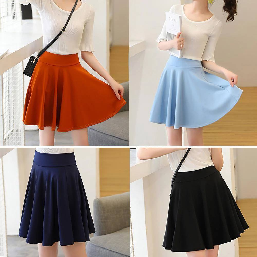 A-line Elastic Waist Pleated Shorts Skirts - Image 12
