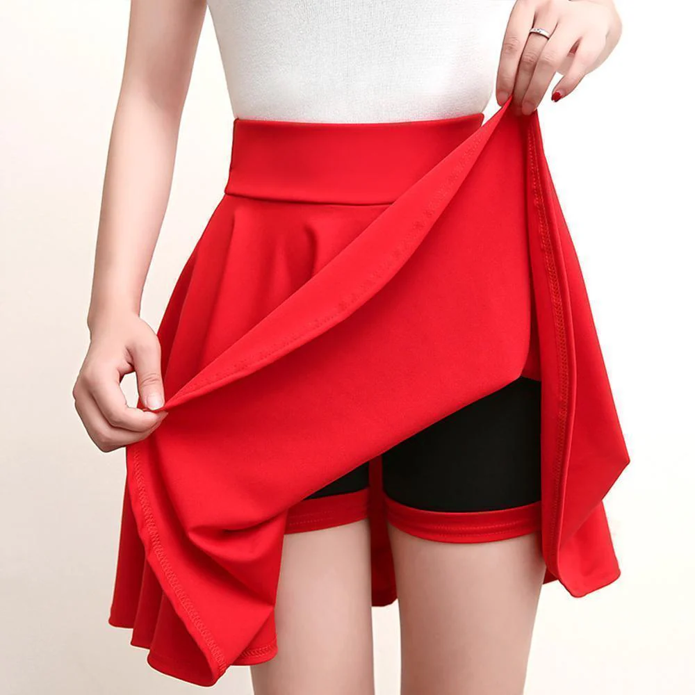 A-line Elastic Waist Pleated Shorts Skirts - Image 6
