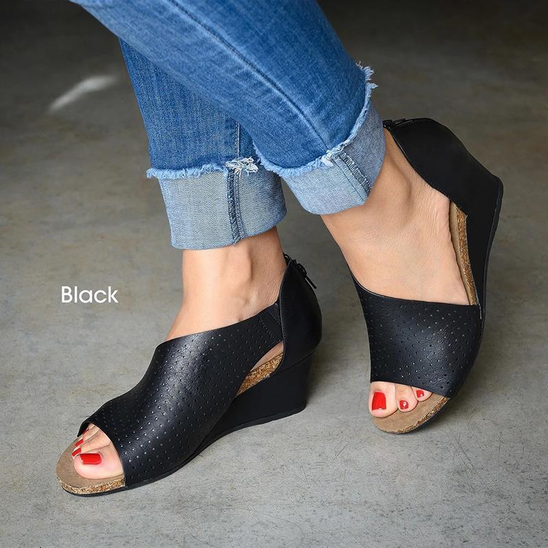 Back Heel Zip Wedge Sandals - Image 6