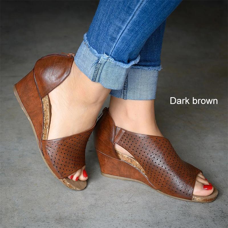 Back Heel Zip Wedge Sandals - Image 8