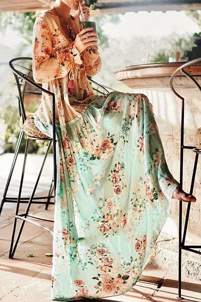 Best Bohemian Splicing Floral High-Waist Maxi Dresses - Image 3