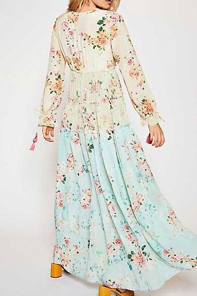 Best Bohemian Splicing Floral High-Waist Maxi Dresses - Image 4
