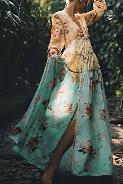 Best Bohemian Splicing Floral High-Waist Maxi Dresses - Image 5