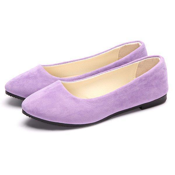 Big Size Suede Candy Color Pure Color Pointed Toe Light Slip On Flat Loafers - Image 12