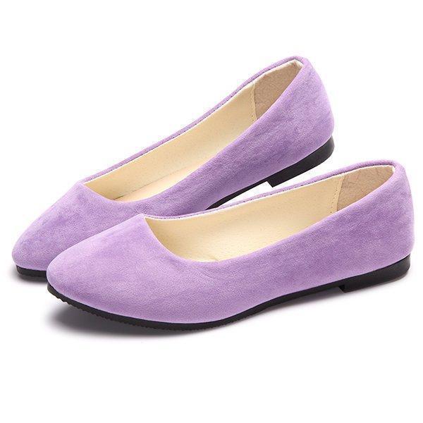 Big Size Suede Candy Color Pure Color Pointed Toe Light Slip On Flat Loafers - Image 22