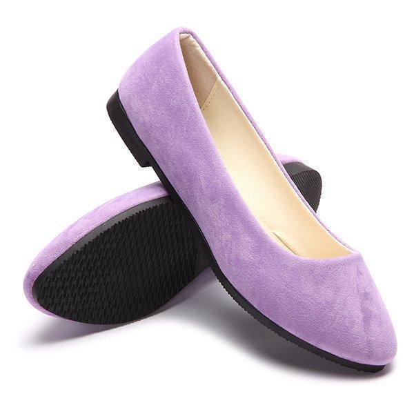 Big Size Suede Candy Color Pure Color Pointed Toe Light Slip On Flat Loafers - Image 23