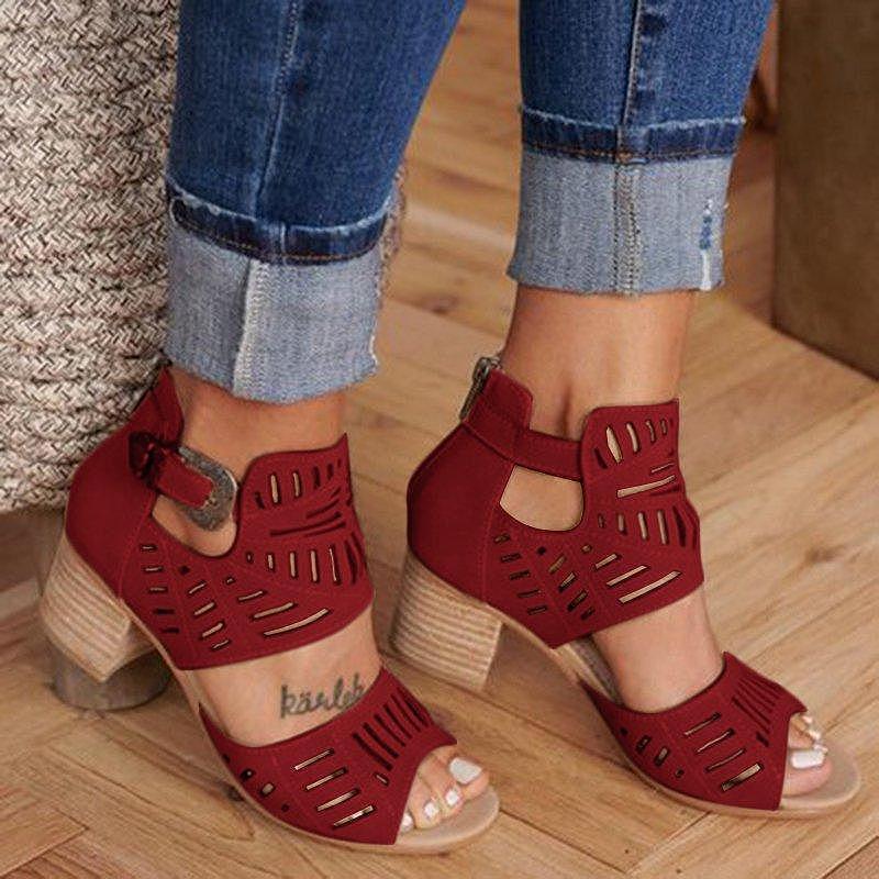 Buckle Hollow Heeled Sandals - Image 3