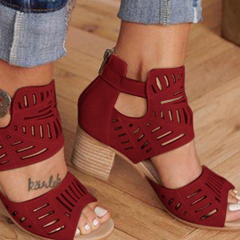 Buckle Hollow Heeled Sandals - Image 4