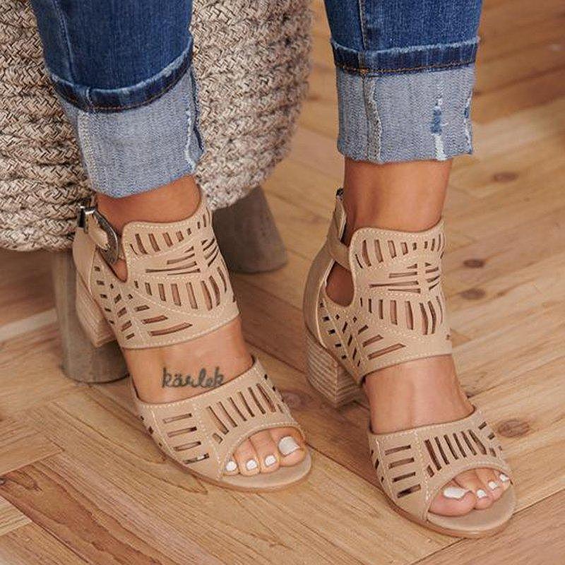 Buckle Hollow Heeled Sandals - Image 5
