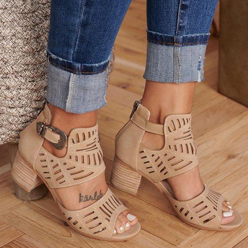 Buckle Hollow Heeled Sandals - Image 6