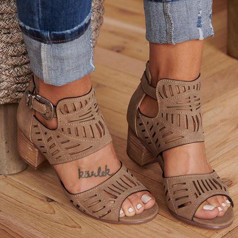 Buckle Hollow Heeled Sandals - Image 7