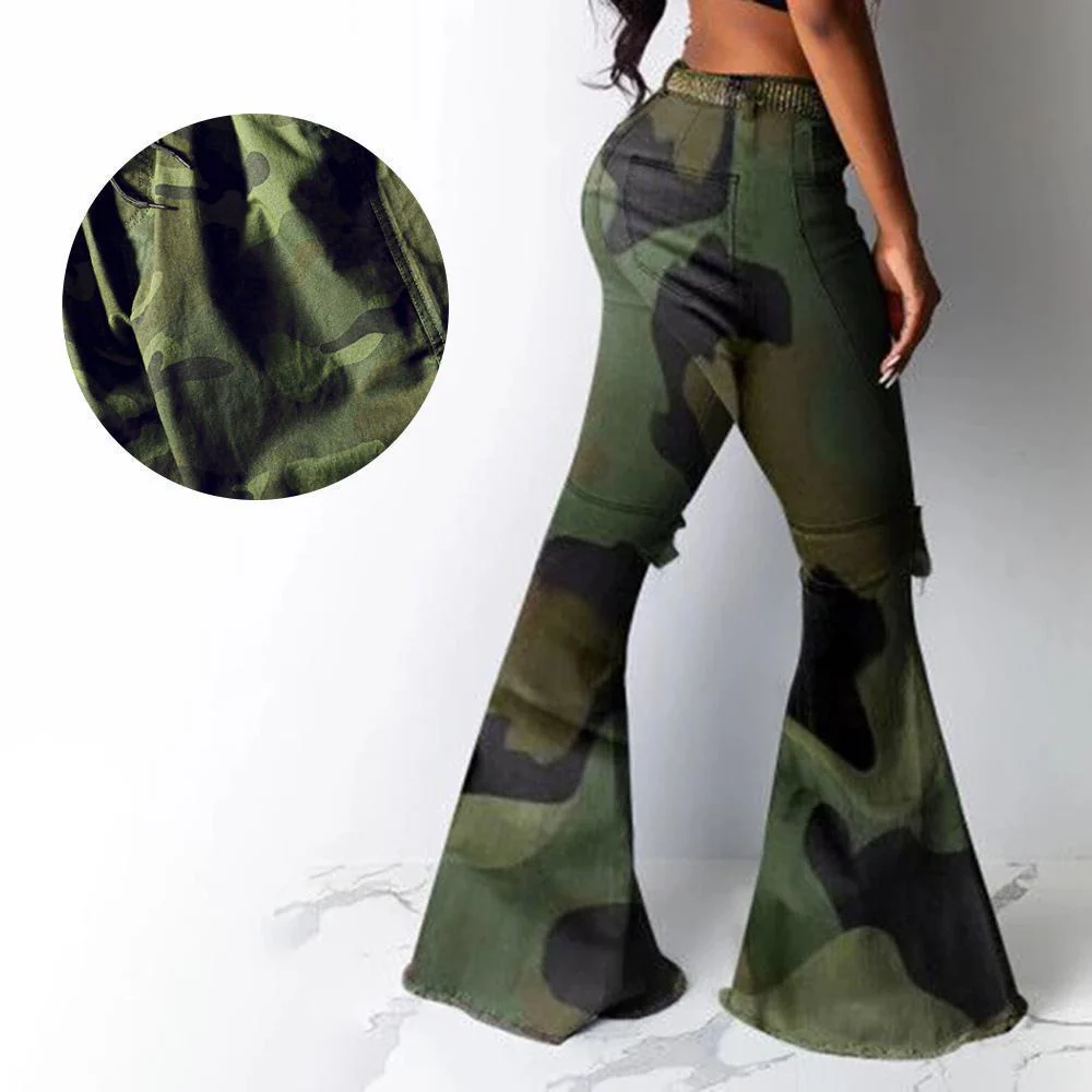Camouflage Print Hole Flared Pants - Image 3