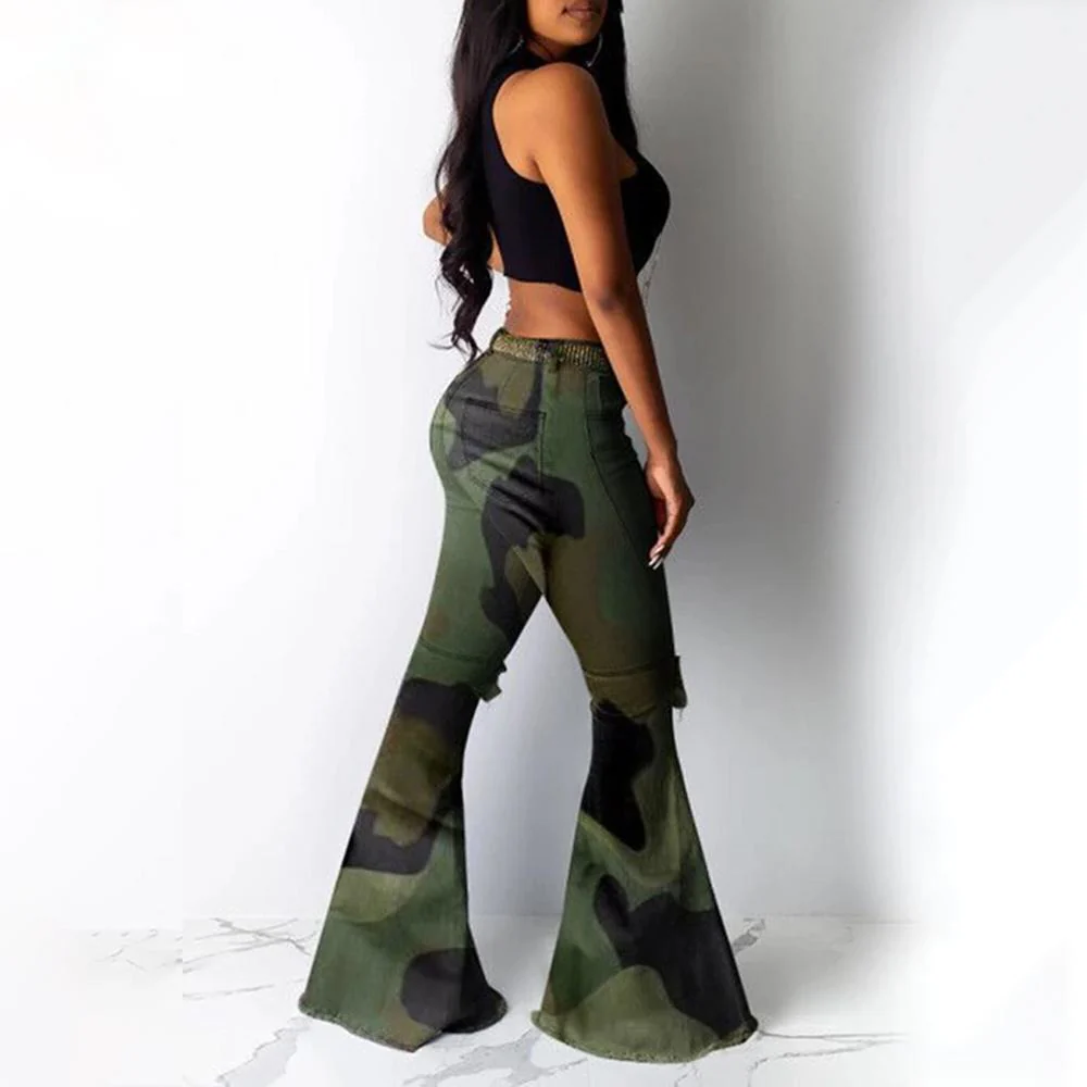 Camouflage Print Hole Flared Pants - Image 6