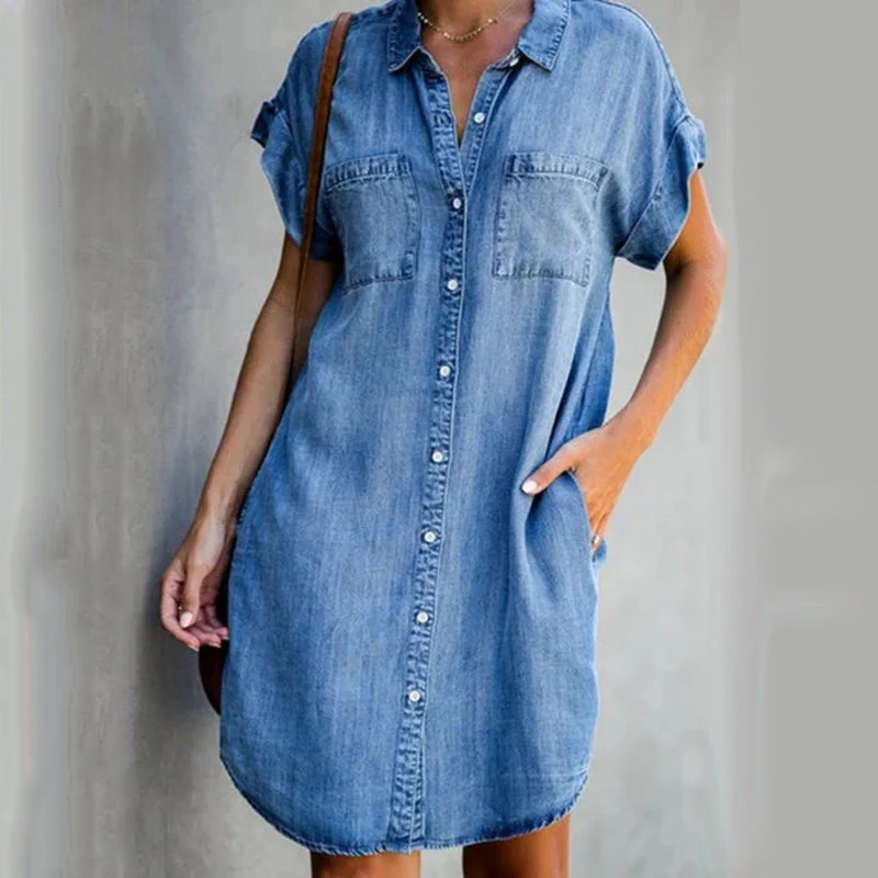 Casual Denim Short Sleeve Dress - Image 3