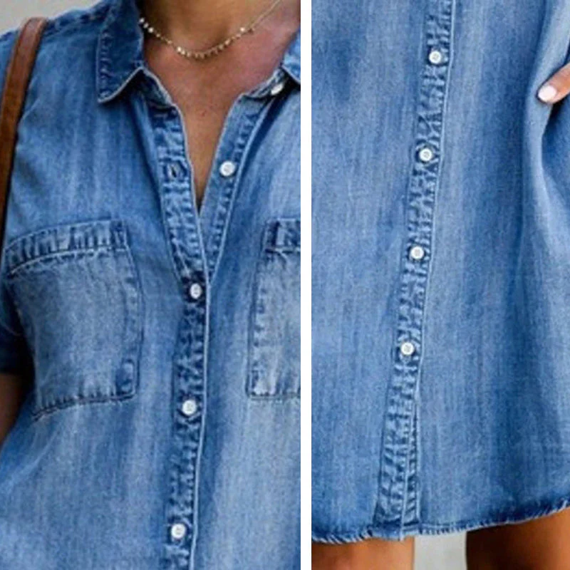 Casual Denim Short Sleeve Dress - Image 4