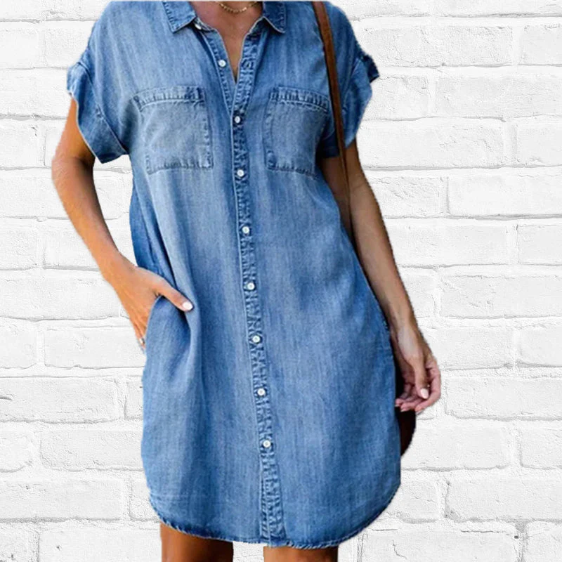 Casual Denim Short Sleeve Dress - Image 5