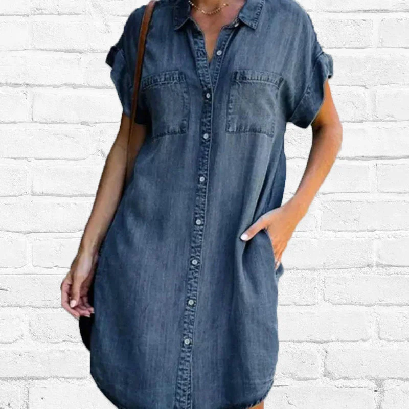 Casual Denim Short Sleeve Dress - Image 6