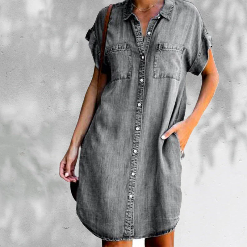 Casual Denim Short Sleeve Dress - Image 7
