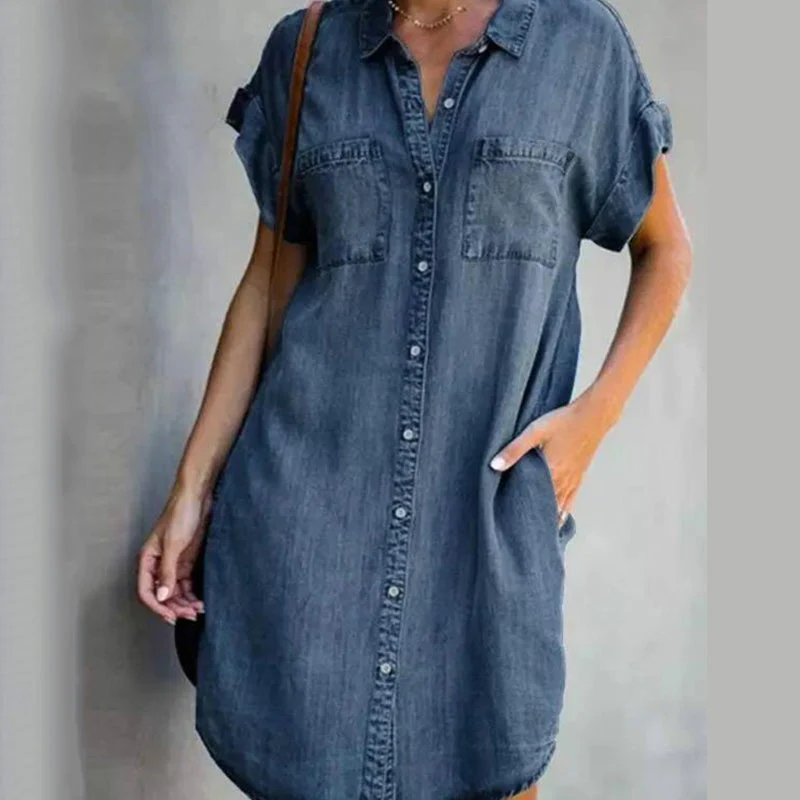 Casual Denim Short Sleeve Dress - Image 8