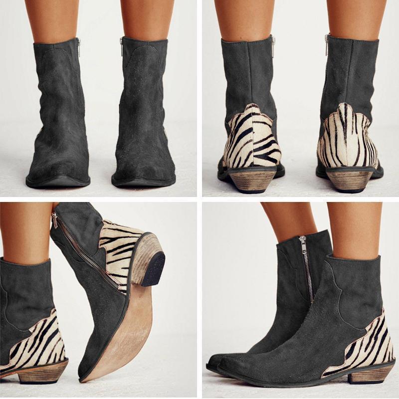 Casual Pointed Toe Zebra-Striped Boots - Image 6
