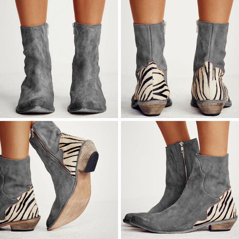 Casual Pointed Toe Zebra-Striped Boots - Image 8