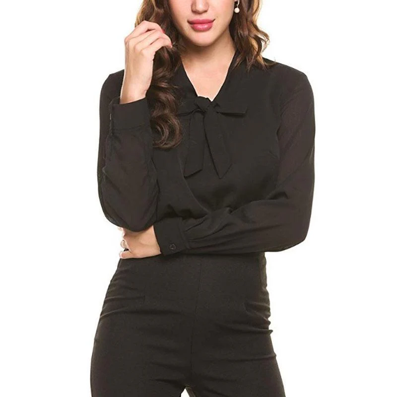 Chiffon Long Sleeve Bow Shirts - Image 5