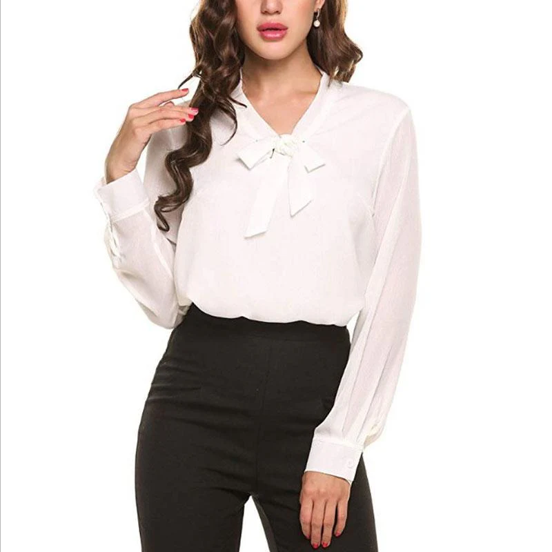 Chiffon Long Sleeve Bow Shirts - Image 6
