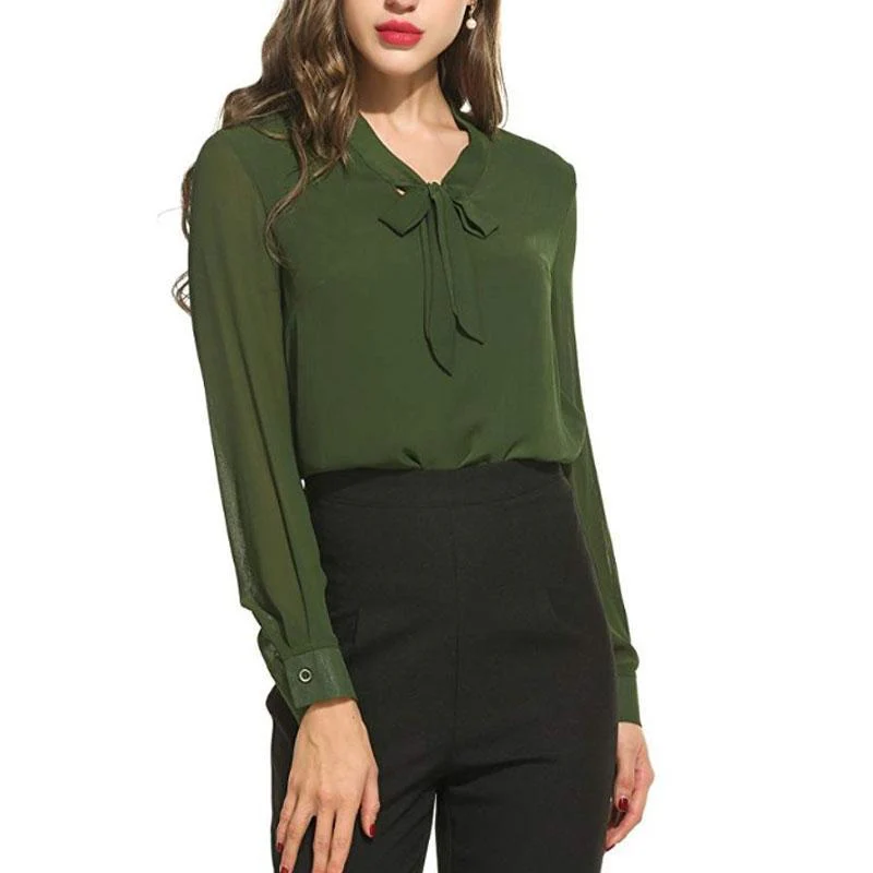 Chiffon Long Sleeve Bow Shirts - Image 8