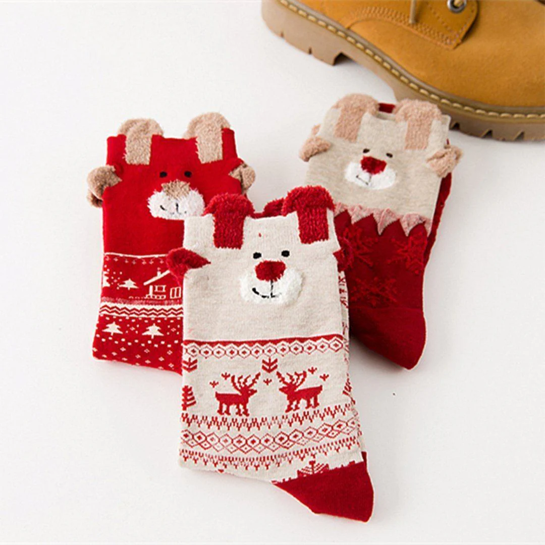 Christmas Cartoon Jacquard Cotton Women's Socks, 3 Sets - Image 10