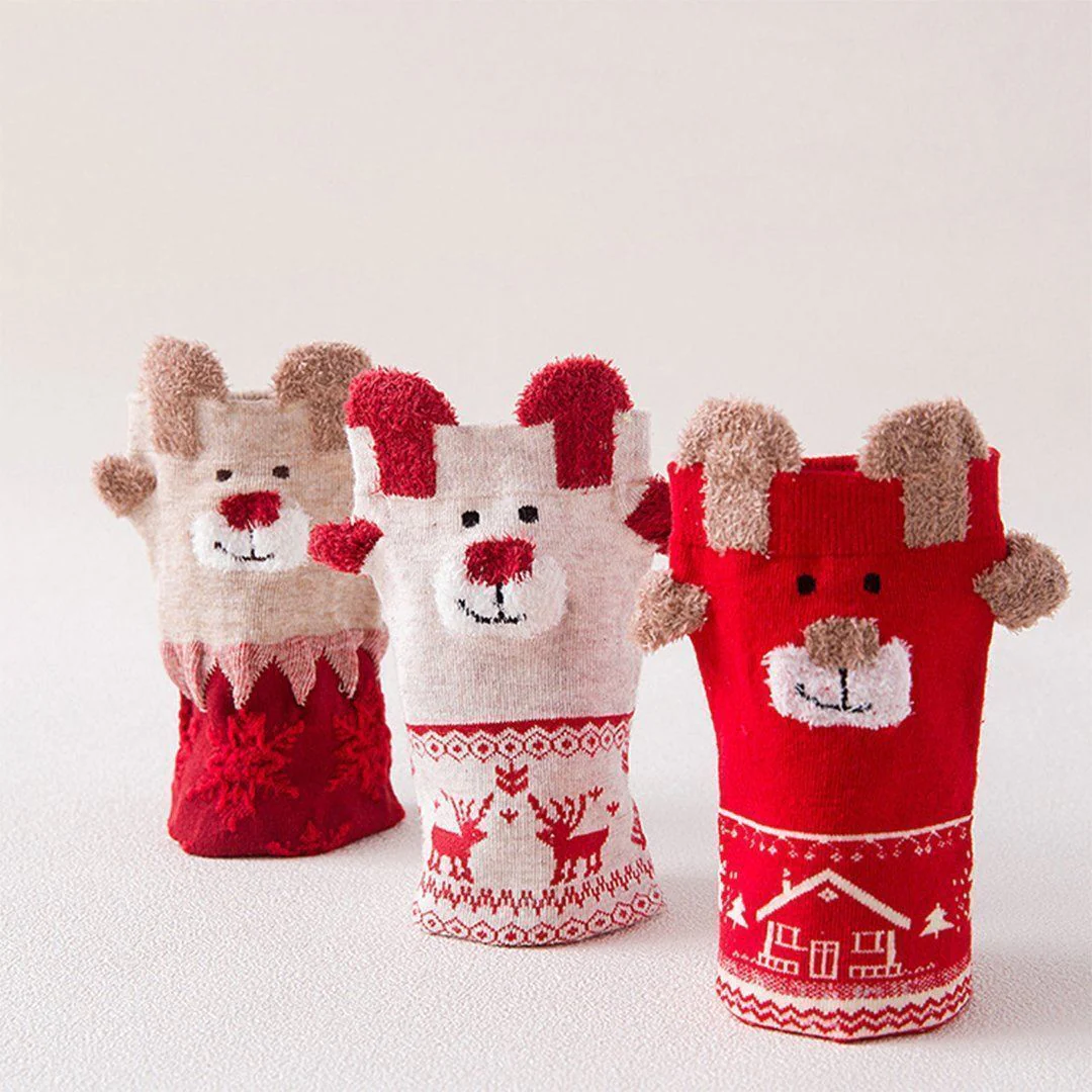 Christmas Cartoon Jacquard Cotton Women's Socks, 3 Sets - Image 14