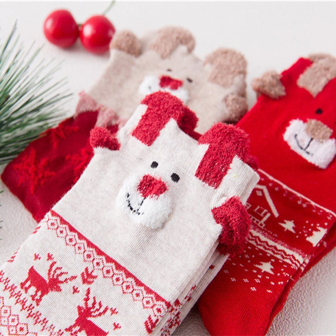 Christmas Cartoon Jacquard Cotton Women's Socks, 3 Sets - Image 16