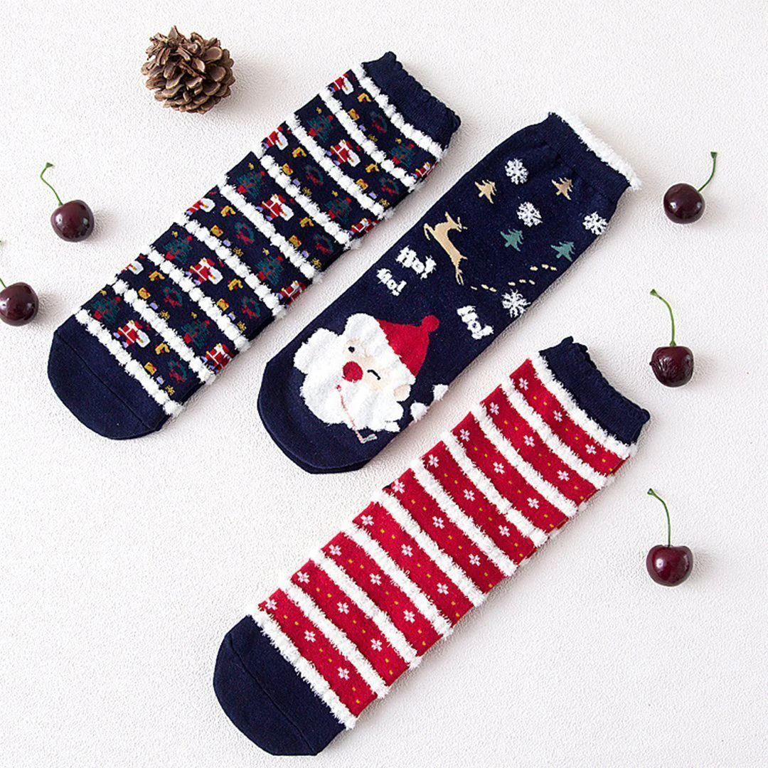Christmas Cartoon Jacquard Cotton Women's Socks, 3 Sets - Image 6