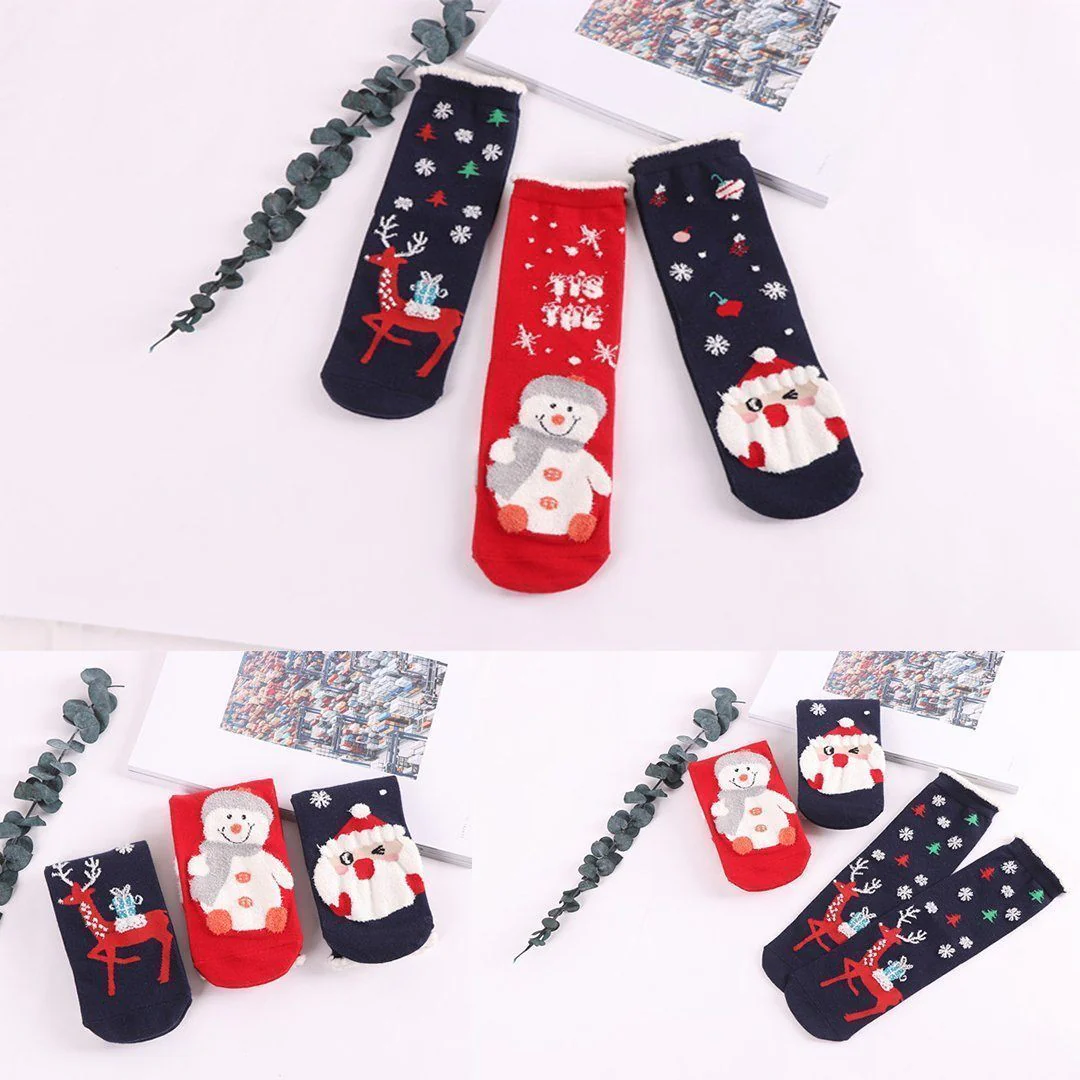Christmas Cartoon Jacquard Cotton Women's Socks, 3 Sets - Image 8