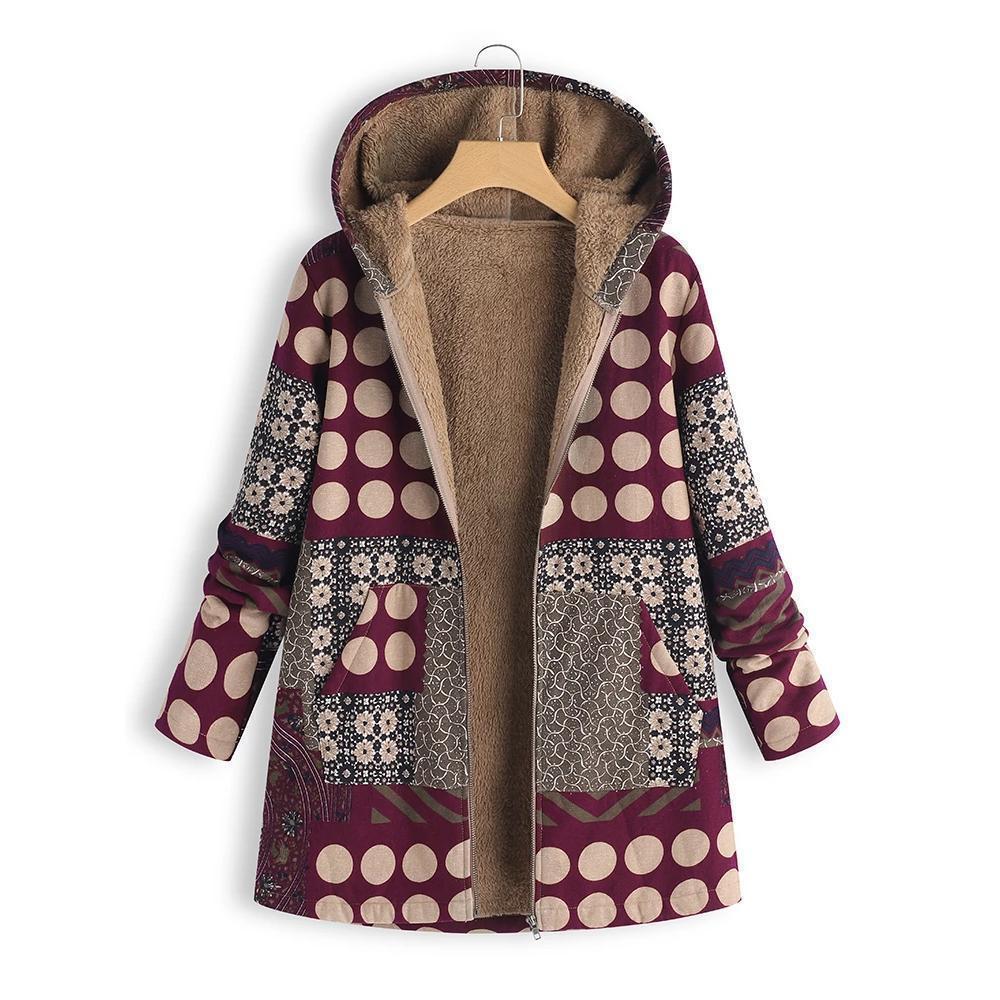 Dotted coat with hood and patchwork pattern - Image 4