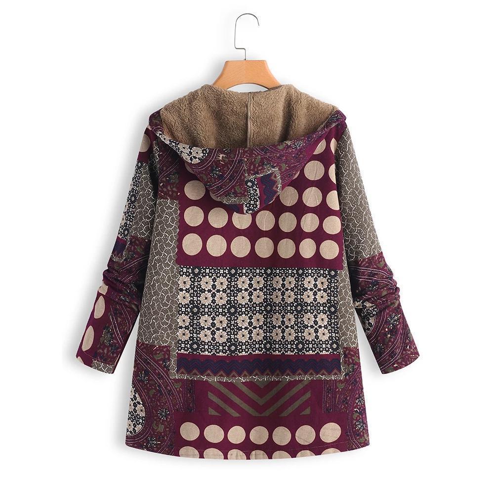 Dotted coat with hood and patchwork pattern - Image 5