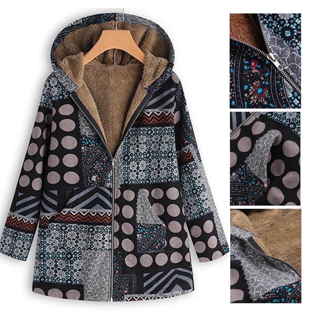 Dotted coat with hood and patchwork pattern - Image 6