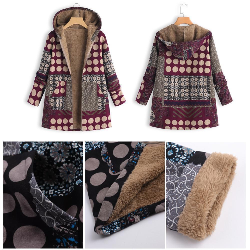 Dotted coat with hood and patchwork pattern - Image 8