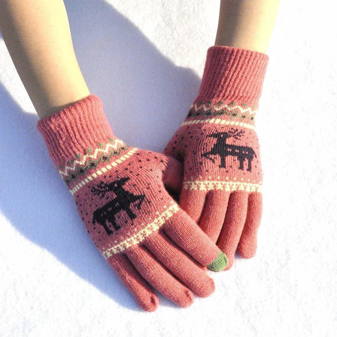 Elk Snowflake Printed Knitted Touchscreen Glove - Image 15