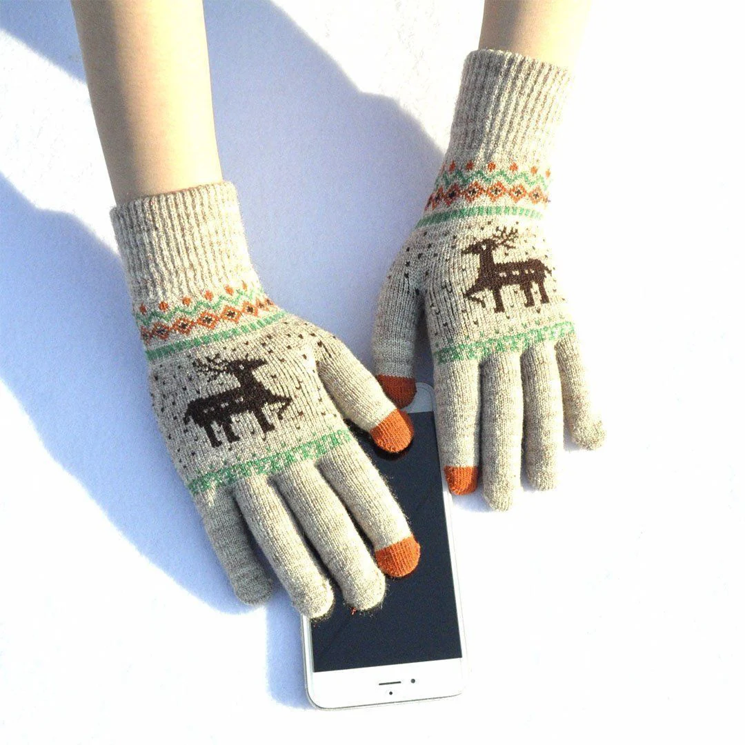 Elk Snowflake Printed Knitted Touchscreen Glove - Image 17