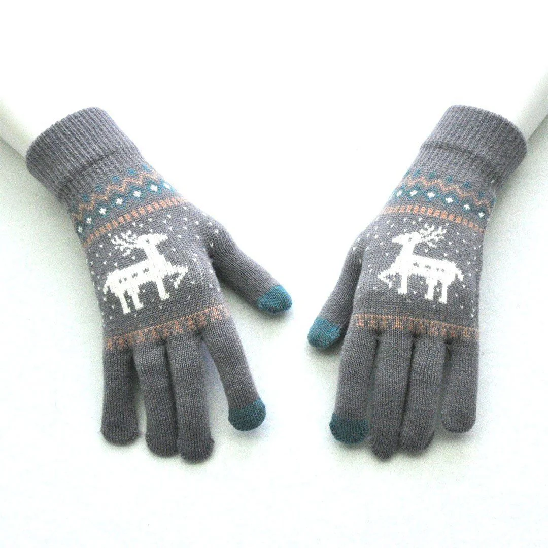 Elk Snowflake Printed Knitted Touchscreen Glove - Image 19