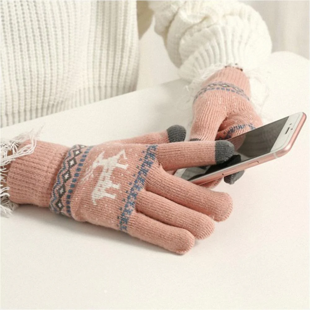Elk Snowflake Printed Knitted Touchscreen Glove - Image 2