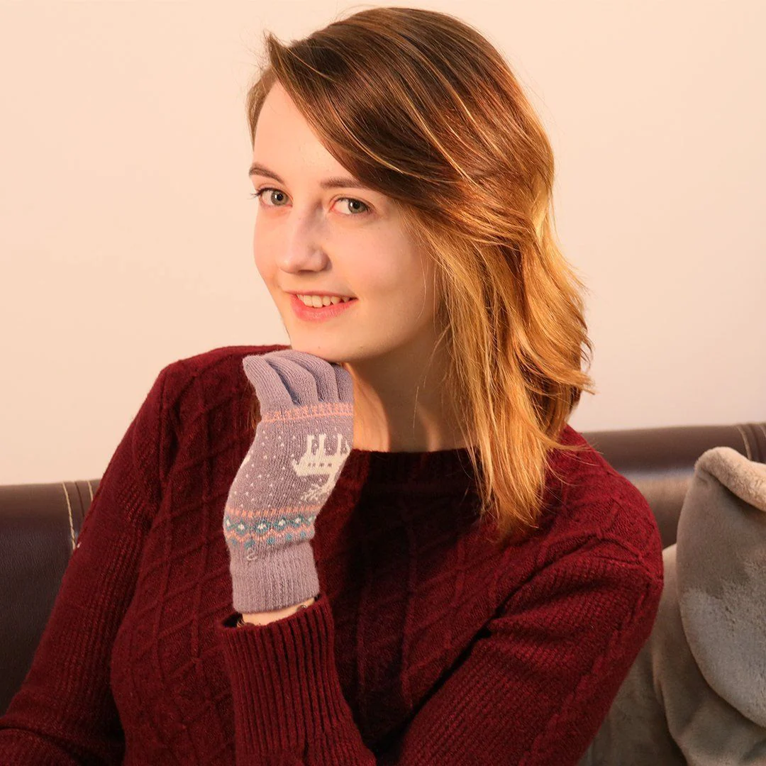 Elk Snowflake Printed Knitted Touchscreen Glove - Image 6
