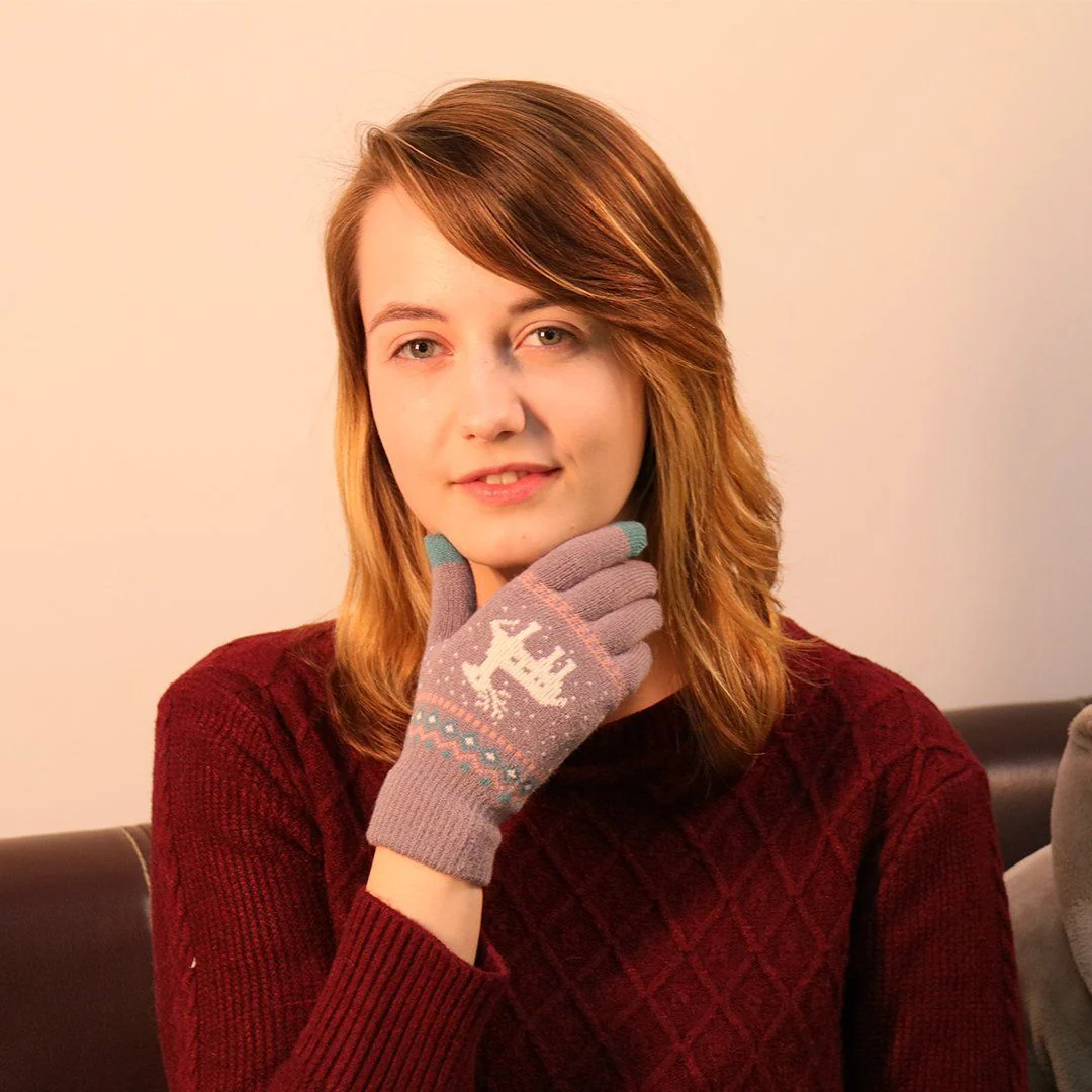 Elk Snowflake Printed Knitted Touchscreen Glove - Image 7