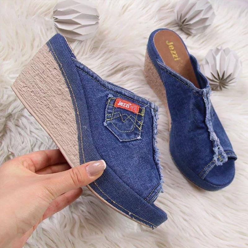 Fashion Denim Wedge Heel Sandals - Image 2