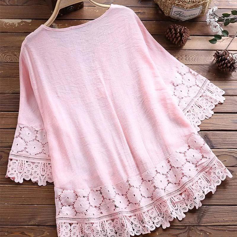 Fashion Lace Patchwork Bow Blouses for Women - Image 3