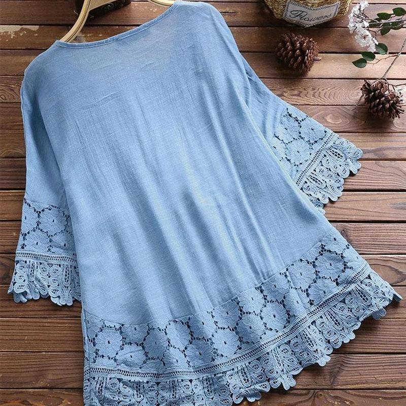 Fashion Lace Patchwork Bow Blouses for Women - Image 7
