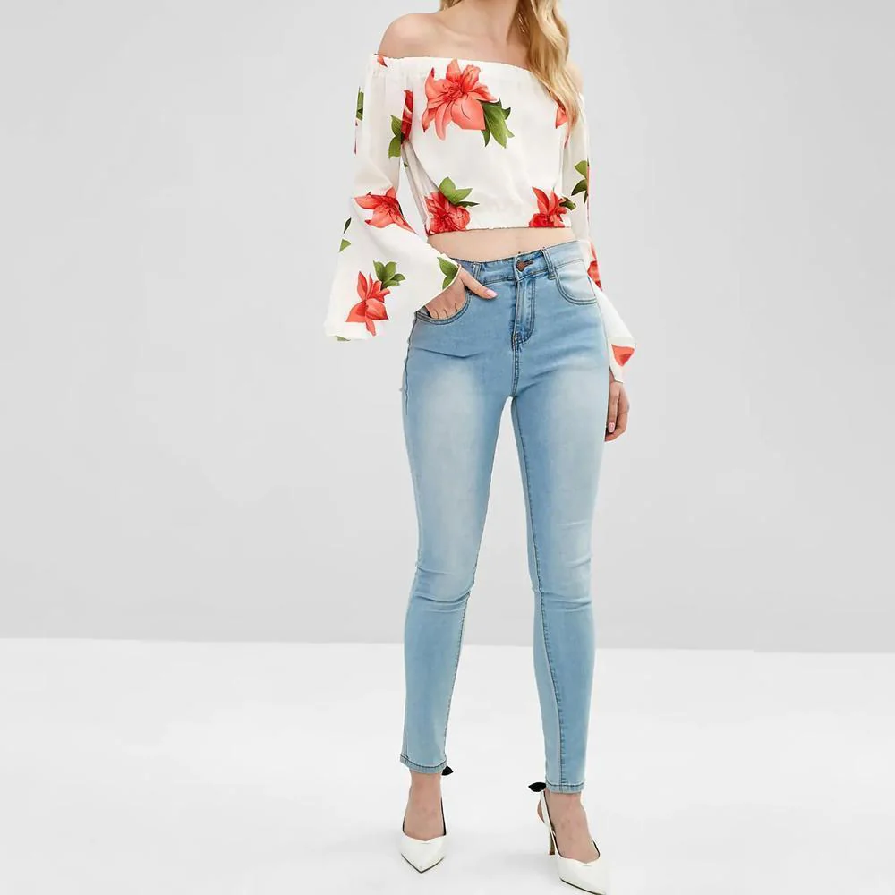 Flare Sleeve Off Shoulder Floral Blouse - Image 4