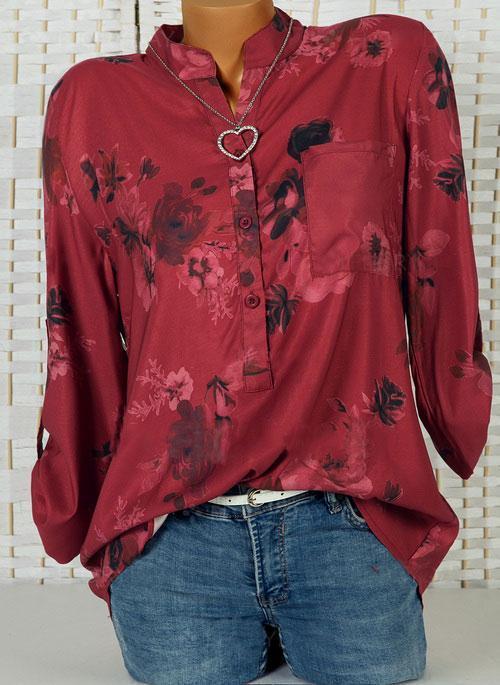 Floral Casual Stand Collar Long Sleeve Blouses TOPS.FL - Image 10