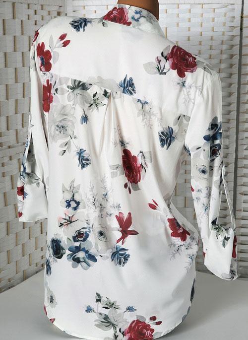 Floral Casual Stand Collar Long Sleeve Blouses TOPS.FL - Image 2